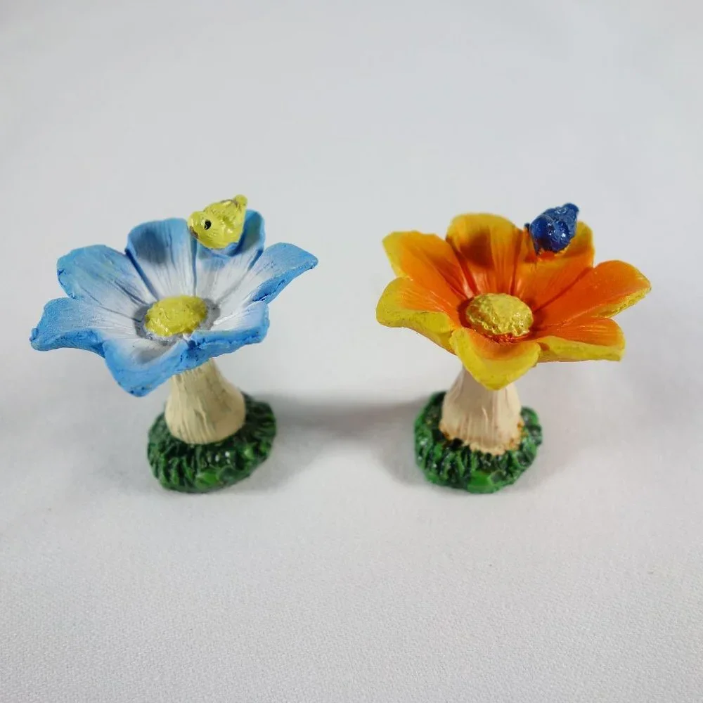 Miniature Garden Fairies Birdbaths Flowers‎ Figurines Resin 7 Piece Set